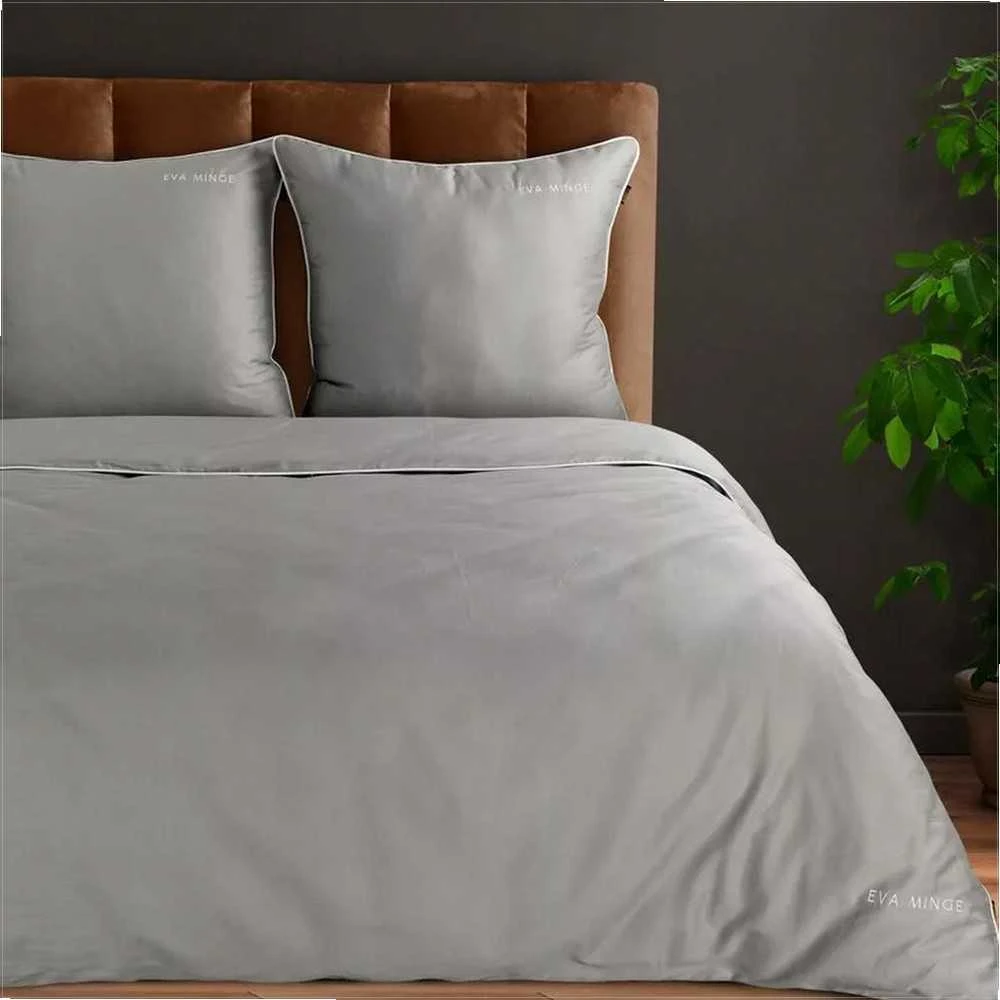 Eurofirany Medvilninio satino patalynės komplektas, 160x200 cm antklodės užvalkalas su 2 pagalvių užvalkalais, pilkas su apdaila, lengvai prižiūrimas užtrauktukas, miegamojo tekstilė Patalynė