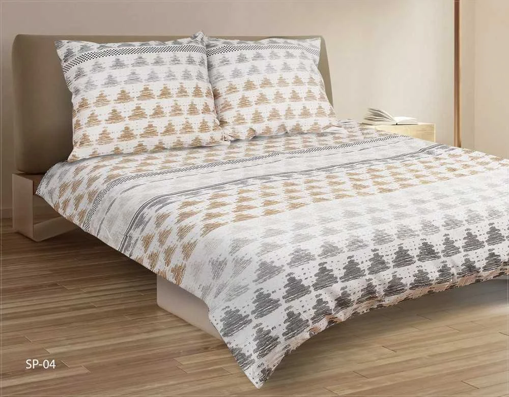 Matex Medvilninio satino patalynės komplektas, 220 x 200 cm antklodės užvalkalas su dviem pagalvių užvalkalais, OEKO-TEX sertifikatas, balta pilka juoda bėžinė trikampiai, dovanų dėžutė, miegamojo tekstilė