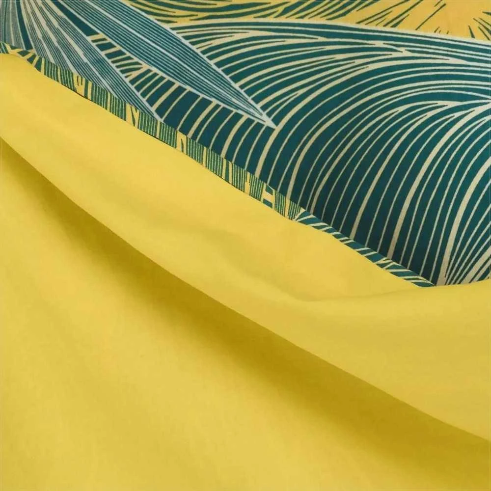 Eurofirany Medvilninio satino patalynės komplektas su tropinių lapų raštais, dvipusis, 220x200 cm, 2 pagalvių užvalkalai, egzotiškas žalias turkio geltonas miegamojo dekoras, minkšta patalynė Patalynė