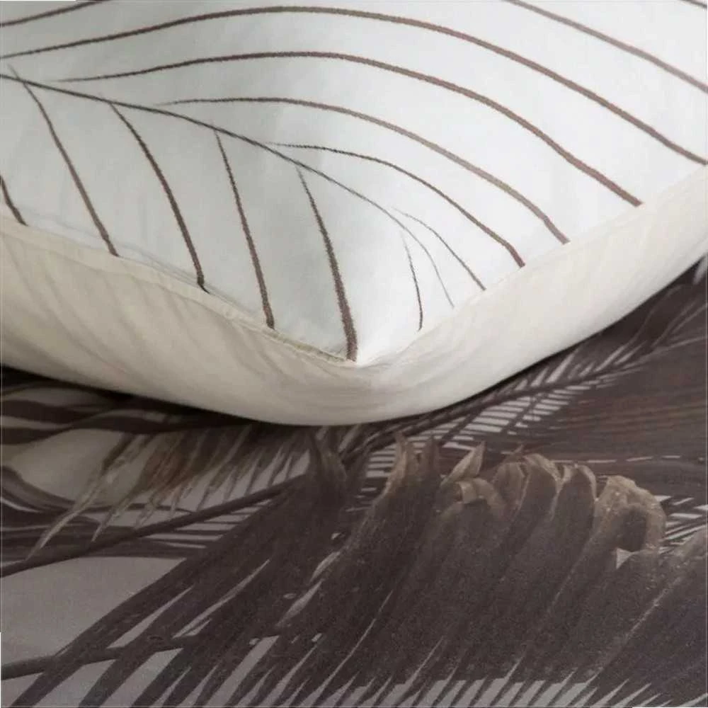 Eurofirany Medvilninio satino patalynės komplektas, 140x200 cm antklodės užvalkalas ir 70x80 cm pagalvės užvalkalas, kreminės ir smėlio spalvos lapų raštas, užtrauktukas, 115 g/m², minkšta patalynė miegamajam