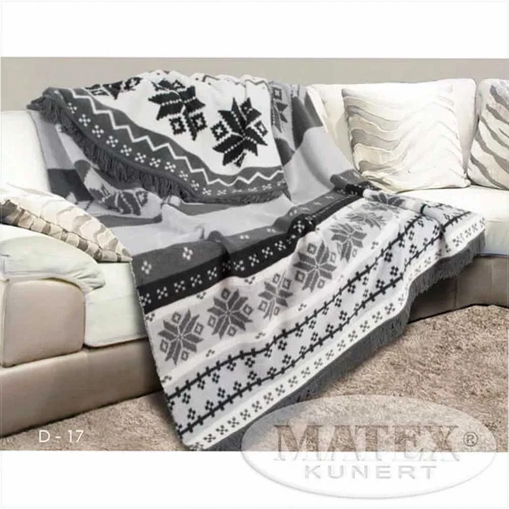 Multitex Medvilninis akrilo pledas 150x200 cm, pilkas su kutais, minkštas žieminis užtiesalas, namų dekoro aksesuaras, šiltas lovos užtiesalas