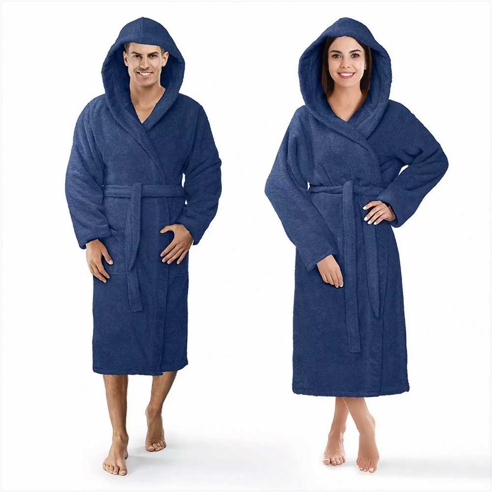 Medvilninis frotinis chalatas su gobtuvu, unisex viešbučio stiliaus chalatas, 450 g/m² sugerianti medvilnė, kelių ilgio namų chalatas, minkštas vonios chalatas