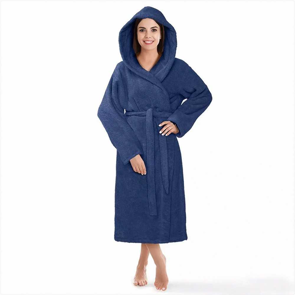 Medvilninis frotinis chalatas su gobtuvu, unisex viešbučio stiliaus chalatas, 450 g/m² sugerianti medvilnė, kelių ilgio namų chalatas, minkštas vonios chalatas