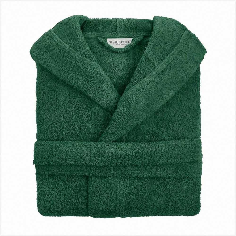 Medvilninis frotinis chalatas su kapšonu, unisex viešbučio stiliaus, 450 g/m², chalatas iki kelių su diržu ir kišenėmis, S/M dydžiai, minkštas namų drabužis