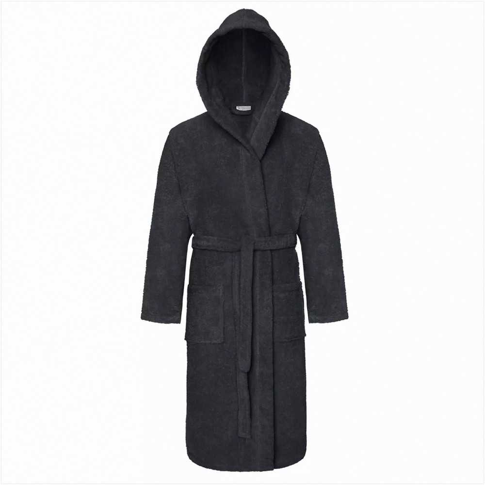 Medvilninis kilpinis chalatas su gobtuvu, unisex viešbučio stiliaus chalatas, 450 g/m² sugeriantis namų rūbas, medvilninis chalatas iki kelių su kišenėmis, minkštas vonios chalatas