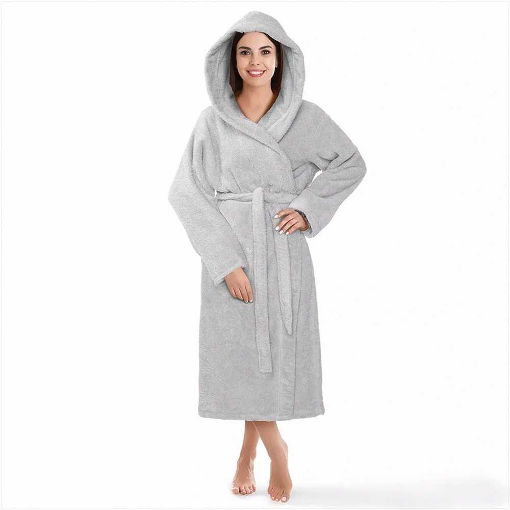 Medvilninis kilpinis chalatas su gobtuvu, unisex XXL dydis, 450 g/m² tankis, kelius siekiantis viešbučio stiliaus chalatas, pilkas medvilninis chalatas su kišenėmis, vonios apranga