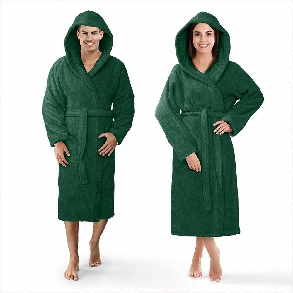 Medvilninis kilpinis chalatas su kapšonu, unisex dizainas, 450 g/m² tankis, chalatas iki kelių su kišenėmis, sugeriantis viešbučio stiliaus chalatas, namų apranga