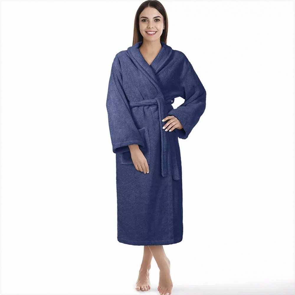 Medvilninis kilpinis chalatas, unisex dizainas, 450 g/m², iki kelių, su kišenėmis ir diržu, viešbučio stiliaus chalatas, minkštas namų drabužis