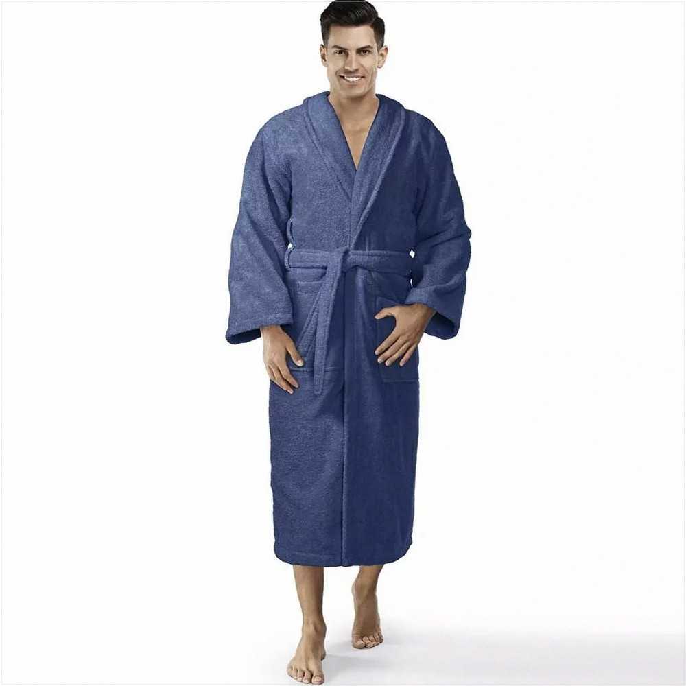 Medvilninis kilpinis chalatas, unisex dizainas, 450 g/m², iki kelių, su kišenėmis ir diržu, viešbučio stiliaus chalatas, minkštas namų drabužis