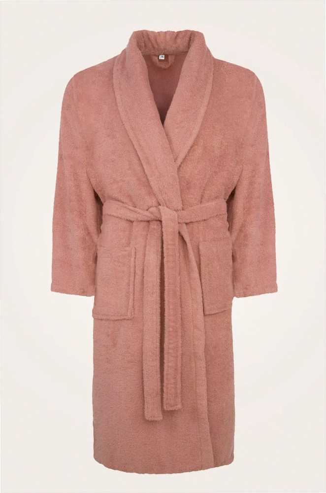 Medvilninis kilpinis chalatas, unisex viešbučio stiliaus, 450 g/m² tankis, ilgis iki kelių su kišenėmis, pudros rožinė XXL, minkštas chalatas namams