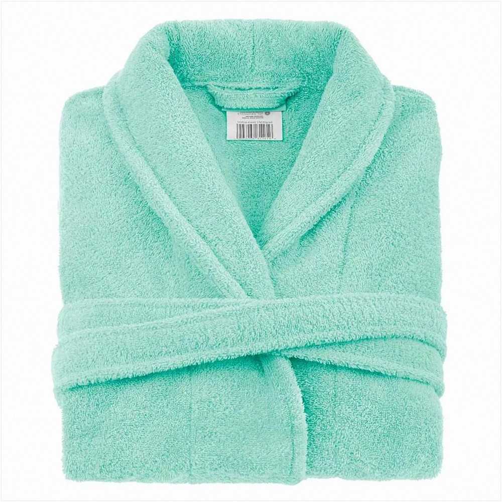 Medvilninis kilpinis chalatas, unisex viešbučio stiliaus, 450 g/m² tankis, iki kelių su kišenėmis, juosmens diržas, mėtų spalva, minkštas vonios chalatas