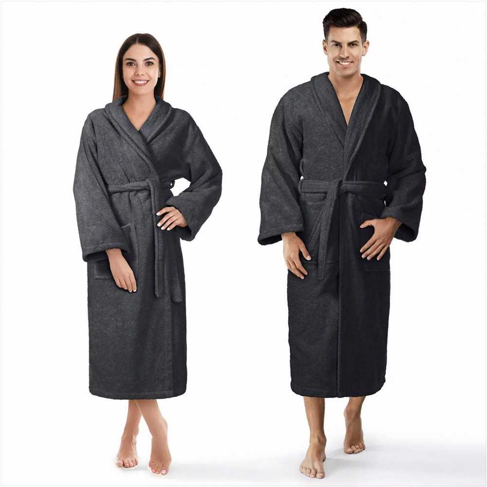 Medvilninis kilpinis chalatas, unisex viešbučio stiliaus chalatas, 450 g/m² tankis, sugeriantis medvilninis chalatas, kelių ilgio namų chalatas, minkštas vonios drabužis