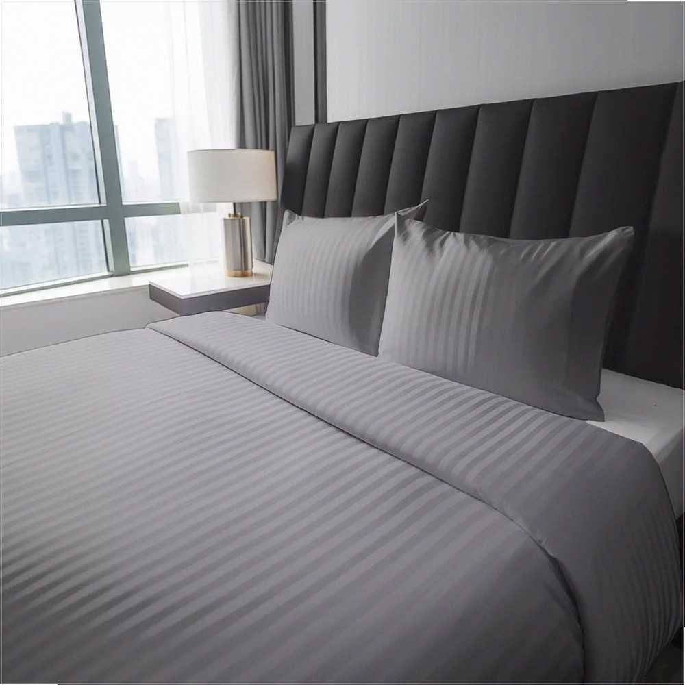 Detexpol Medvilninis ruoželinio pynimo patalynės komplektas, 180x200 cm, pilka dryžuota patalynė, 3 dalių rinkinys su paslėptu užtrauktuku, OEKO-TEX sertifikatas, miegamojo tekstilė