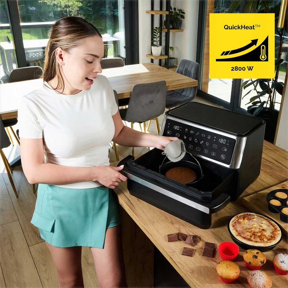 Megacrisp 11 litrų karšto oro gruzdintuvė, didelės galios 2800W, 6-in-1 daugiafunkcis virtuvės prietaisas, didelės talpos gruzdintuvė, orkaitė, grilis, džiovyklė, konvekcinė krosnelė
