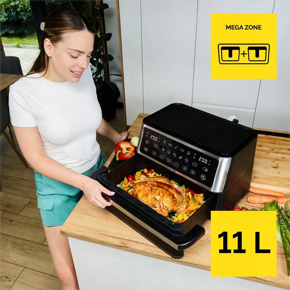 Megacrisp 11 litrų karšto oro gruzdintuvė, didelės galios 2800W, 6-in-1 daugiafunkcis virtuvės prietaisas, didelės talpos gruzdintuvė, orkaitė, grilis, džiovyklė, konvekcinė krosnelė
