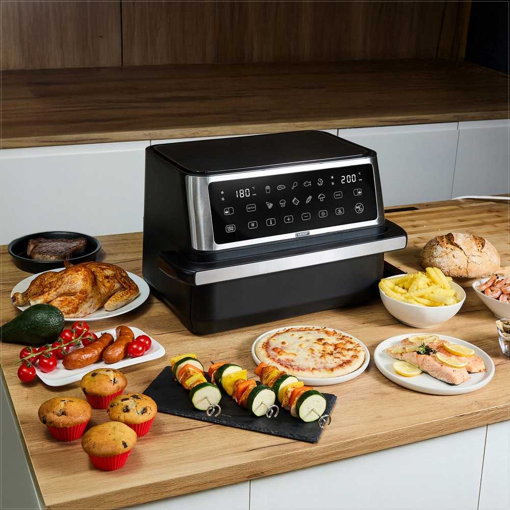 Megacrisp 11 litrų karšto oro gruzdintuvė, didelės galios 2800W, 6-in-1 daugiafunkcis virtuvės prietaisas, didelės talpos gruzdintuvė, orkaitė, grilis, džiovyklė, konvekcinė krosnelė