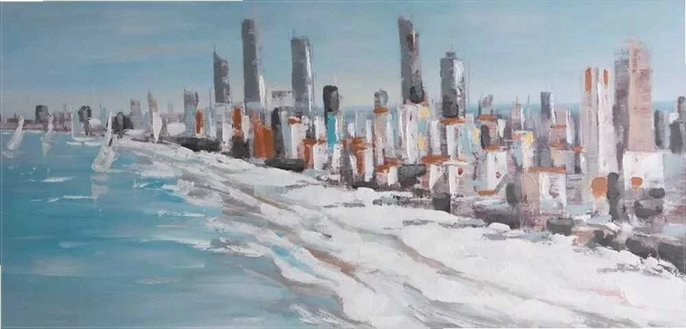 Eurofirany Mėlynos ir baltos spalvos jūros peizažas, rankomis tapytas paveikslas ant drobės, pakrantės stiliaus sienų dekoras, 140x70 cm vandenyno kraštovaizdis, rami jūrinė scena svetainei ar miegamajam