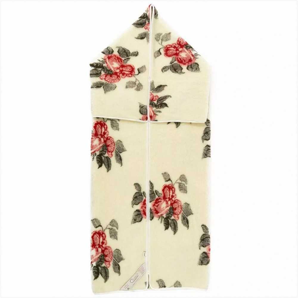 Merino vilnos kimono pledas 2-in-1, 160x200 cm, raudonas ir kreminis, šildantis reabilitacinis gaminys, TV chalatas poilsiui namuose, vilnonis apdangalas