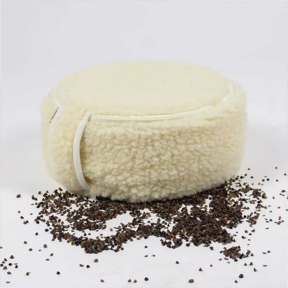 Merino vilnos meditacijos pagalvėlė, užpildyta grikiais, ergonominė atrama, 30 cm x 15 cm, terapinė pagalvė, sėdėjimui