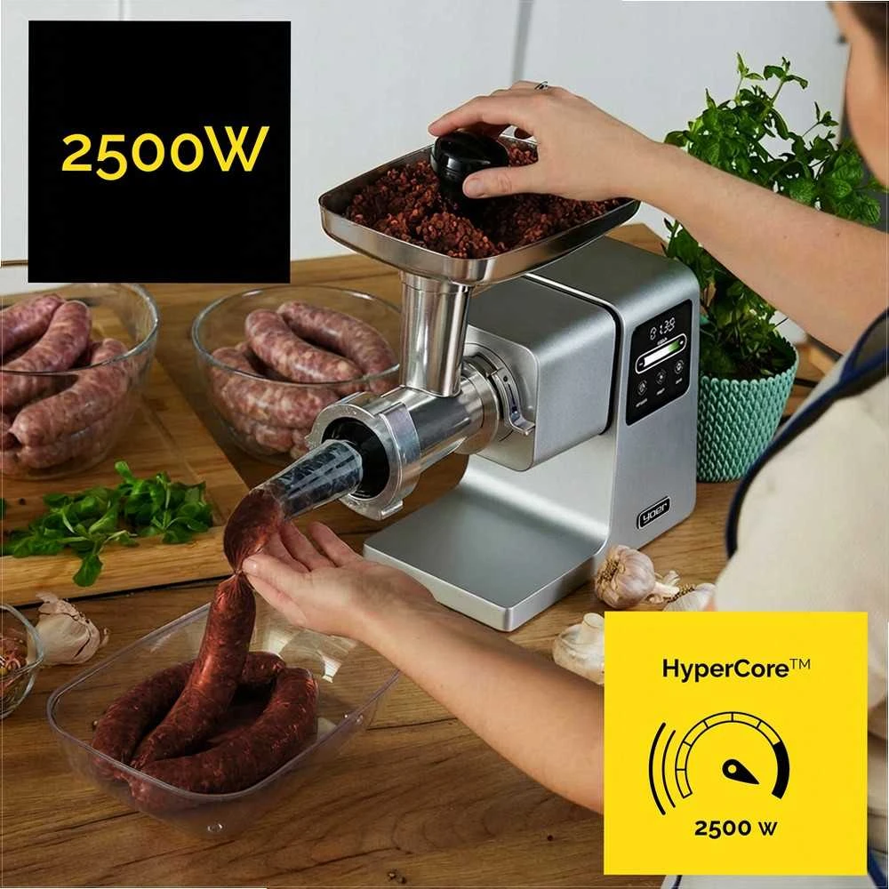 Mėsmalė Grindforce 7-in-1 metalinė mėsos malimo mašina malimui, sulčių spaudimui, smulkinimui, didelė galia 2500W, nerūdijančio plieno daugiafunkcis virtuvinis kombainas, 7 in 1 mėsos malūnėlis, metalinė mėsos malyklė su priedais, elektrinė pjaustyklė