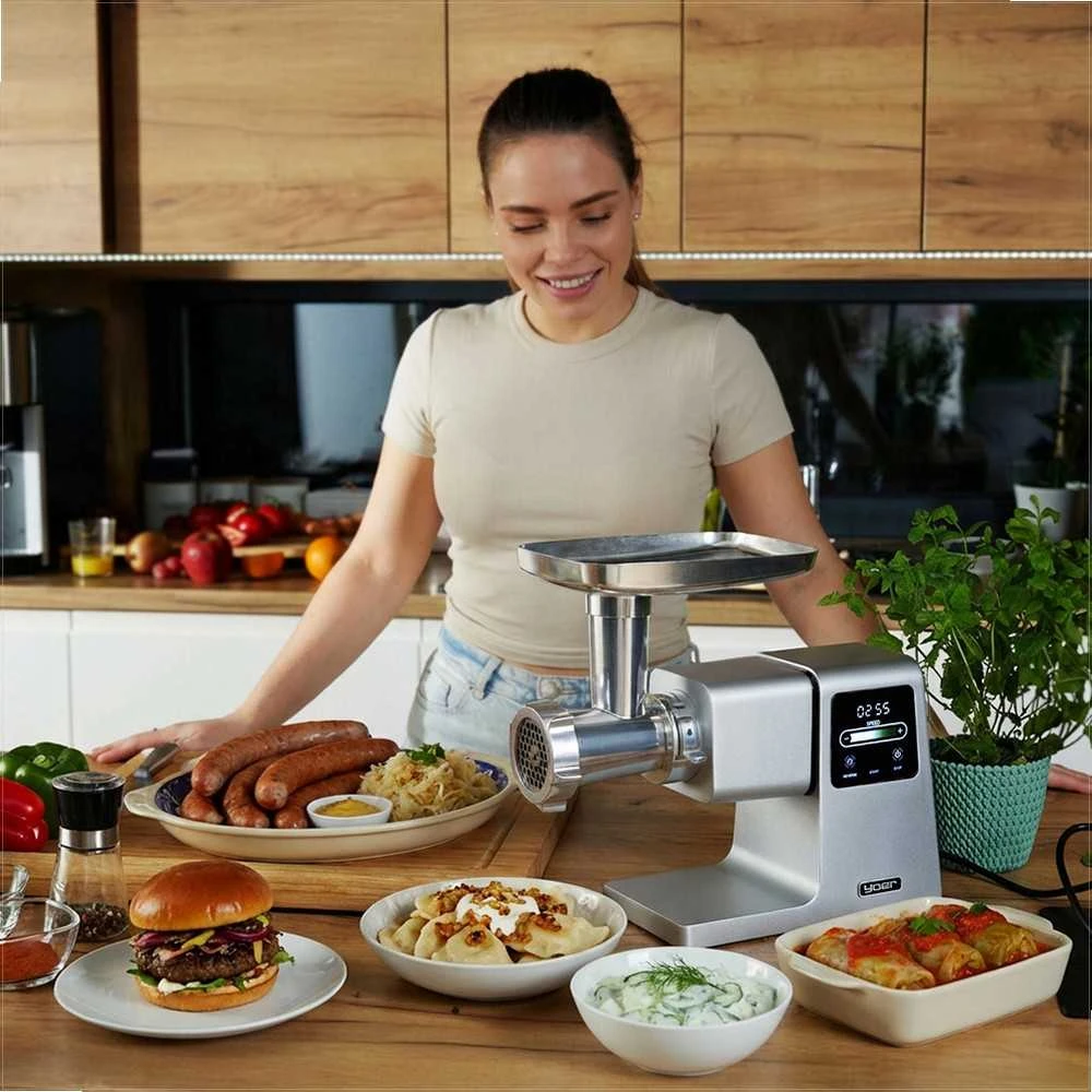 Mėsmalė Grindforce 7-in-1 metalinė mėsos malimo mašina malimui, sulčių spaudimui, smulkinimui, didelė galia 2500W, nerūdijančio plieno daugiafunkcis virtuvinis kombainas, 7 in 1 mėsos malūnėlis, metalinė mėsos malyklė su priedais, elektrinė pjaustyklė
