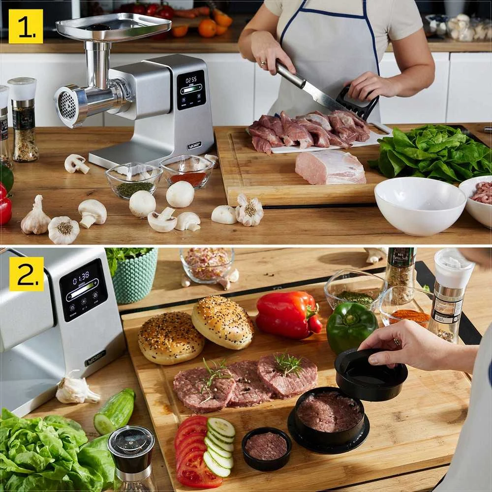 Mėsmalė Grindforce 7-in-1 metalinė mėsos malimo mašina malimui, sulčių spaudimui, smulkinimui, didelė galia 2500W, nerūdijančio plieno daugiafunkcis virtuvinis kombainas, 7 in 1 mėsos malūnėlis, metalinė mėsos malyklė su priedais, elektrinė pjaustyklė