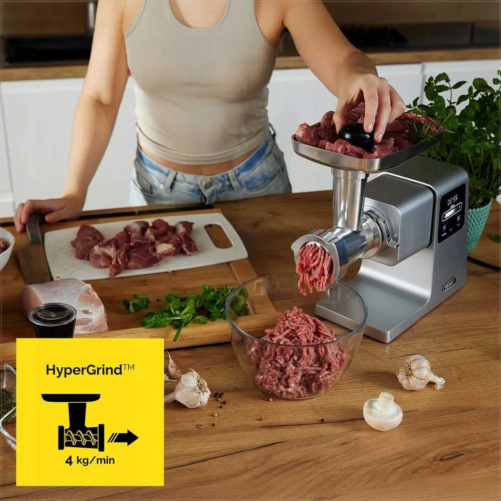 Mėsmalė Grindforce 7-in-1 metalinė mėsos malimo mašina malimui, sulčių spaudimui, smulkinimui, didelė galia 2500W, nerūdijančio plieno daugiafunkcis virtuvinis kombainas, 7 in 1 mėsos malūnėlis, metalinė mėsos malyklė su priedais, elektrinė pjaustyklė
