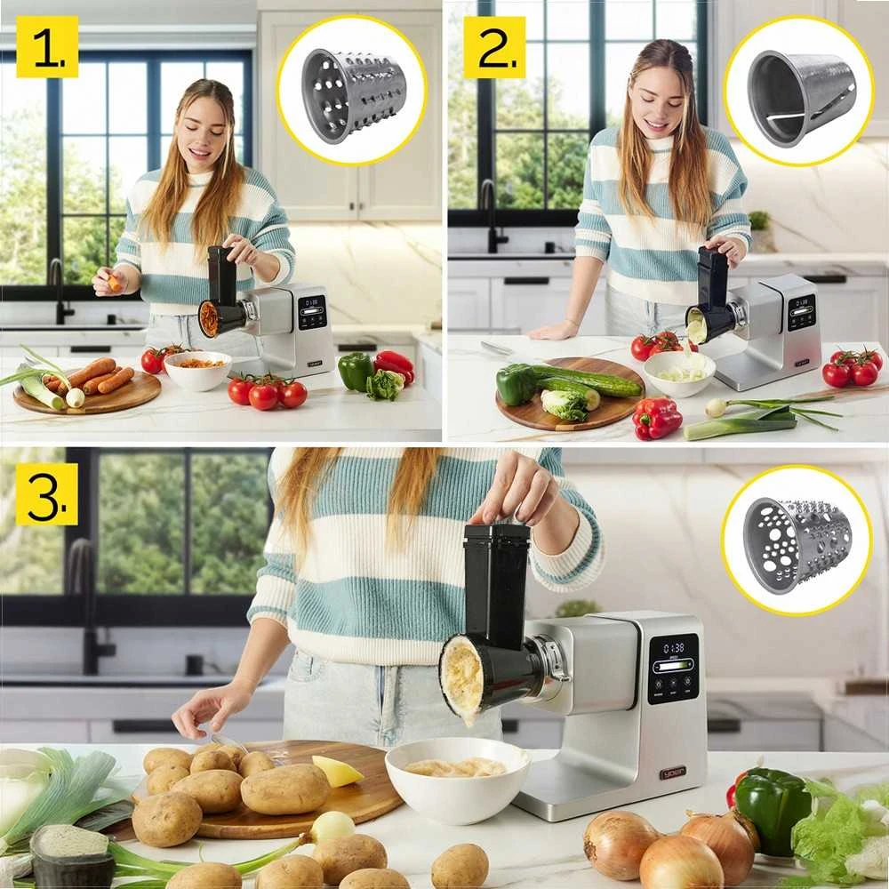Mėsmalė Grindforce 7-in-1 metalinė mėsos malimo mašina malimui, sulčių spaudimui, smulkinimui, didelė galia 2500W, nerūdijančio plieno daugiafunkcis virtuvinis kombainas, 7 in 1 mėsos malūnėlis, metalinė mėsos malyklė su priedais, elektrinė pjaustyklė