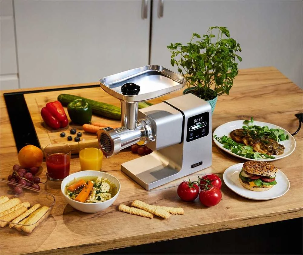 Mėsmalė Grindforce 7-in-1 metalinė mėsos malimo mašina malimui, sulčių spaudimui, smulkinimui, didelė galia 2500W, nerūdijančio plieno daugiafunkcis virtuvinis kombainas, 7 in 1 mėsos malūnėlis, metalinė mėsos malyklė su priedais, elektrinė pjaustyklė