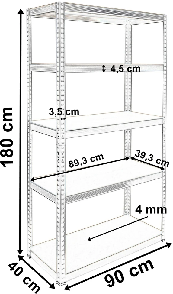 Metalinė lentyna su 5 lentynomis, 180x90x40 cm, 875 kg, garažui, sandėliavimui, dirbtuvėms