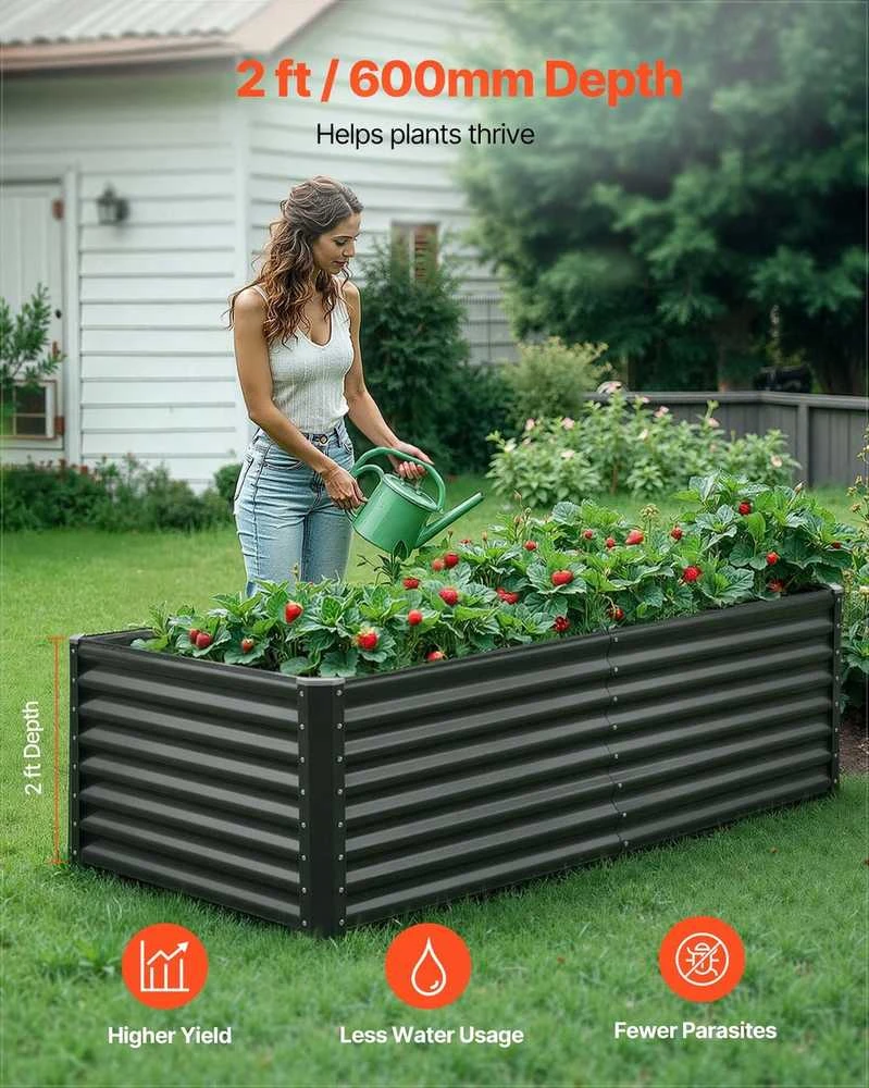Metalinė pakeliama lysvė daržovėms ir žolelėms, cinkuota tvirta sodinimo dėžė, atviro dugno konstrukcija, 1800 mm x 900 mm x 600 mm sodo lysvė