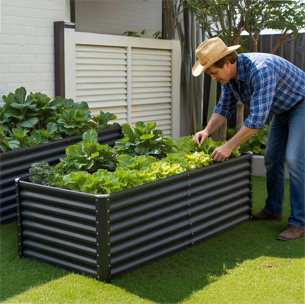 Metalinė pakeliama lysvė daržovėms ir žolelėms, cinkuota tvirta sodinimo dėžė, atviro dugno konstrukcija, 1800 mm x 900 mm x 600 mm sodo lysvė