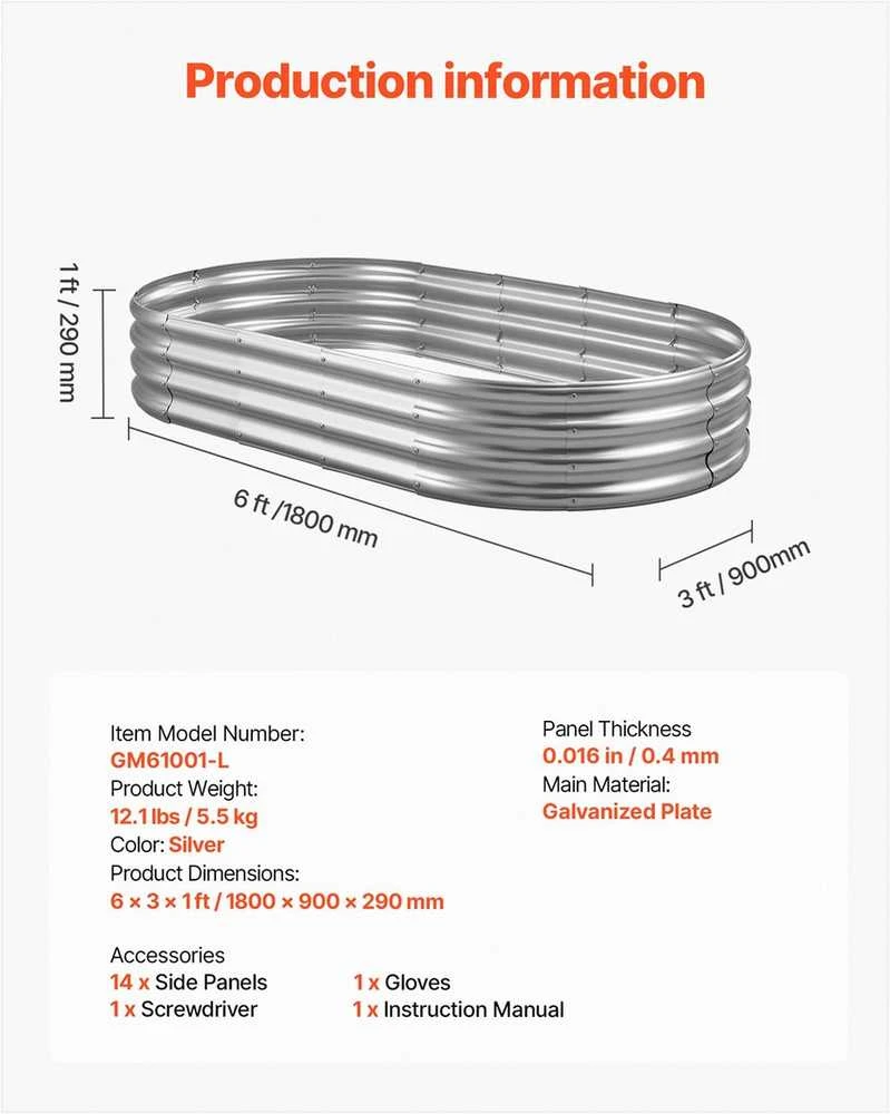 Metalinė pakelta lysvė daržovėms, gėlėms, sukulentams, cinkuota atviro dugno konstrukcija, didelis 1.8 x 0.9 m lovelis, lauko sodo lysvė