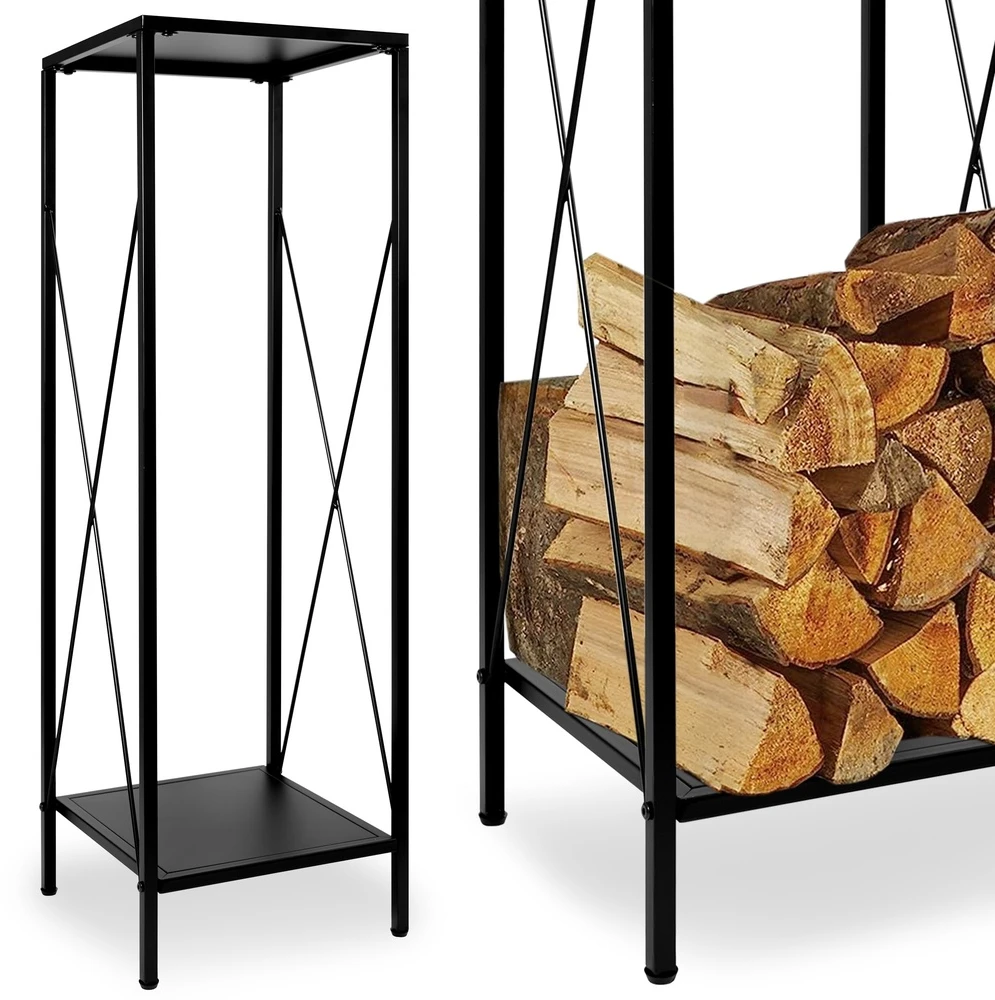 Metalinis malkinės stovas, 2 lentynos, juodas matinis, 100 kg, malkų laikiklis namams, malkų saugykla