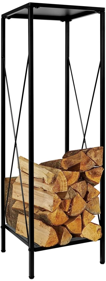 Metalinis malkinės stovas, 2 lentynos, juodas matinis, 100 kg, malkų laikiklis namams, malkų saugykla