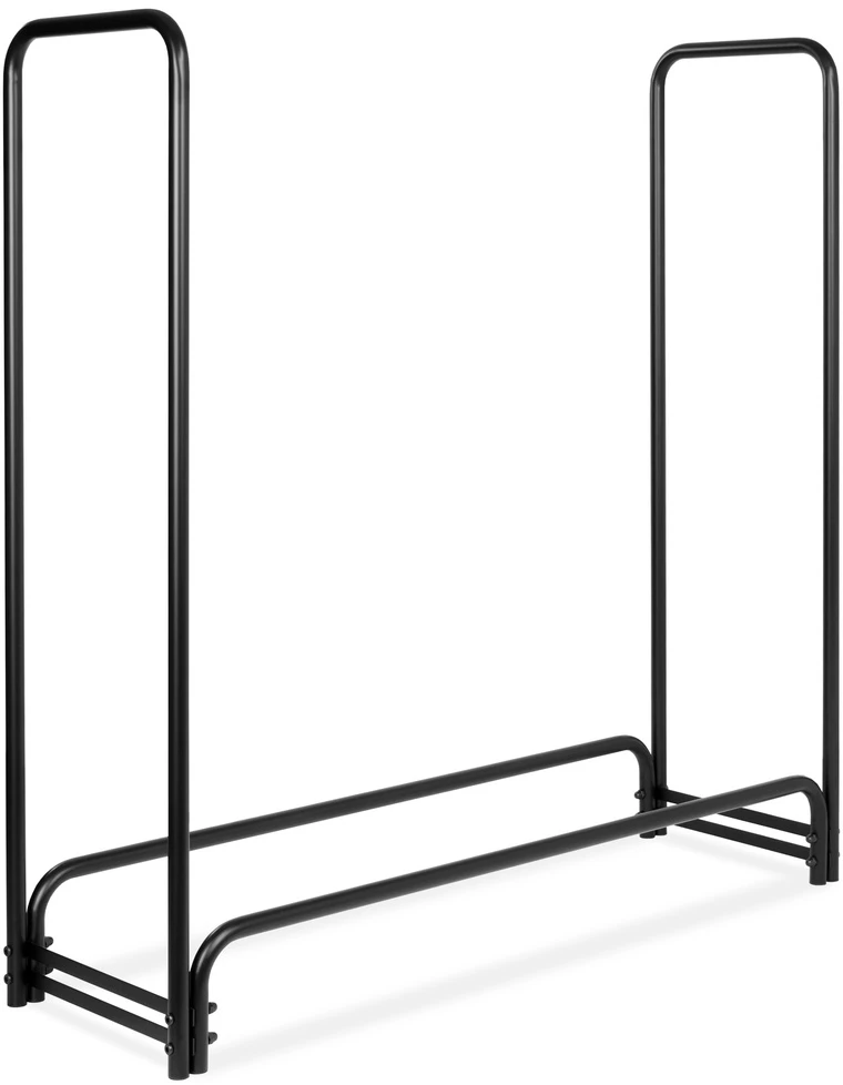 Metalinis malkinės stovas Mansur, milteliniu būdu dengtas plienas, 122 cm aukščio, juodas, malkų laikiklis namams, malkinė dėžė