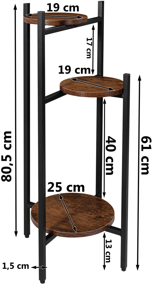Metalinių gėlių stovas, palėpės stiliaus, TRETORRI RUSTIC, 3 aukštų, gėlėms, augalams, kambarinis, lauko