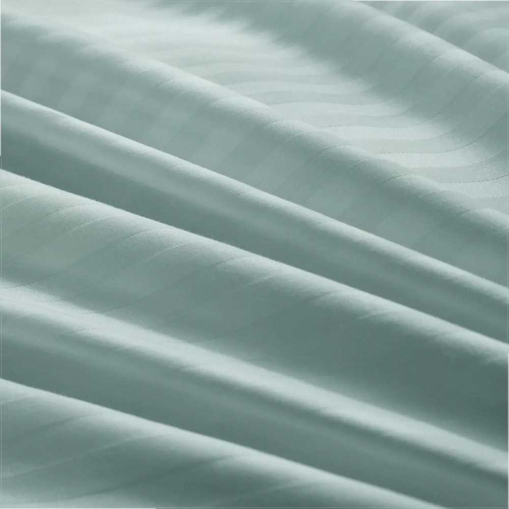 Mėtų spalvos dryžuotas damasto patalynės komplektas 140x200 cm, medvilninio satino patalynė, viešbučio kokybės patalynė, orui laidi patalynė, mėtų žalios spalvos patalynė, antklodės užvalkalas