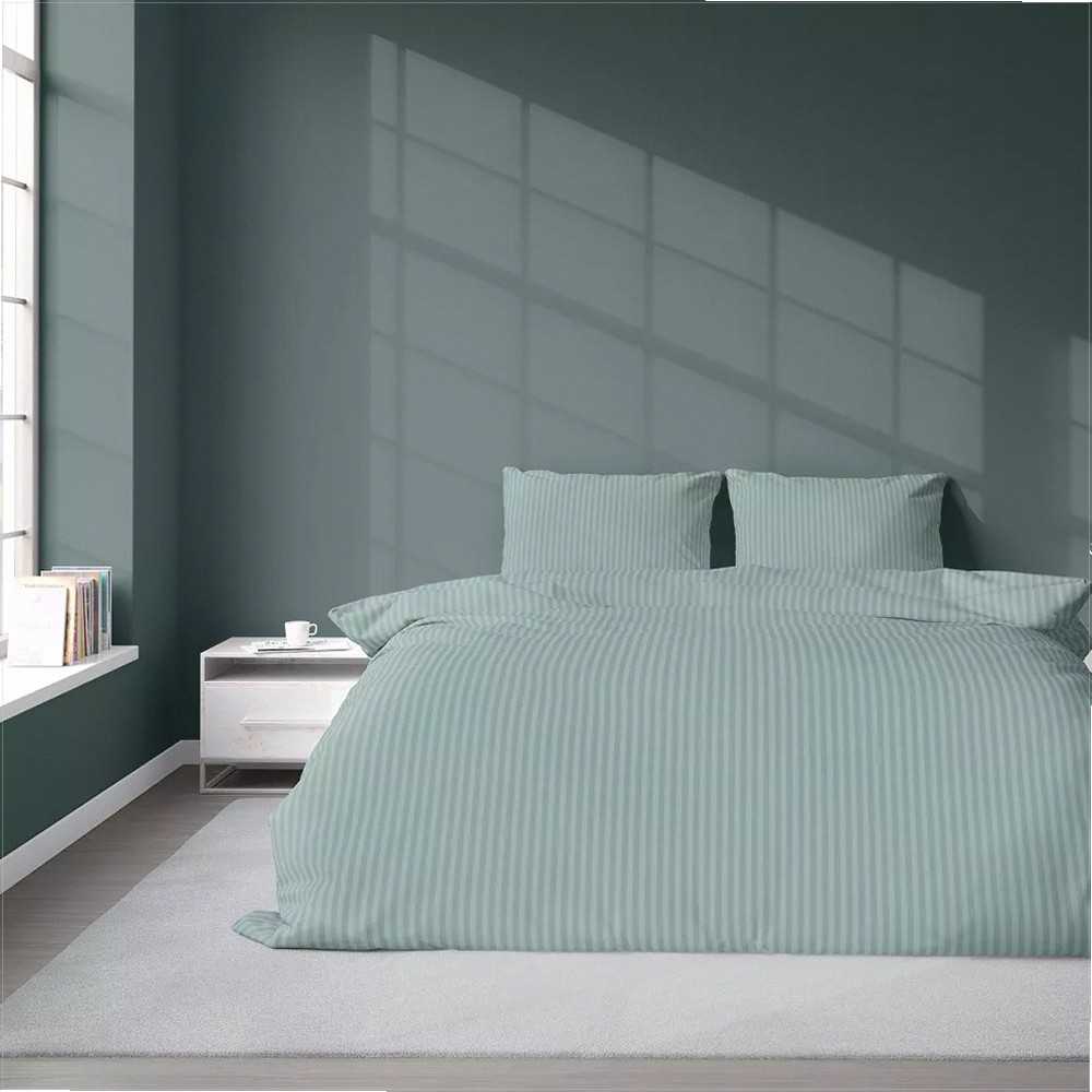 Detexpol Mėtų žalios spalvos damasto patalynės komplektas, 160x200 cm antklodės užvalkalas su dviem 70x80 cm pagalvių užvalkalais, 1 cm pločio juostelės, OEKO-TEX sertifikatas, medvilninė patalynė miegamajam