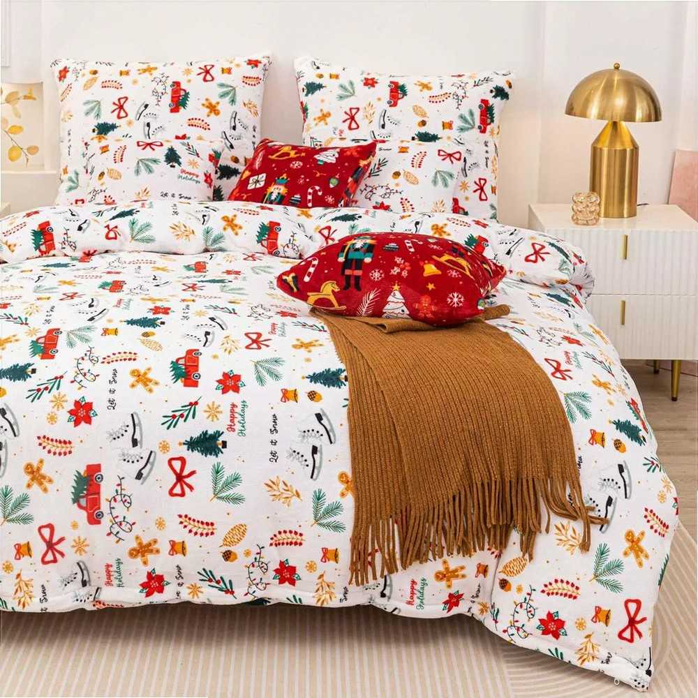 Mikropluošto patalynės komplektas, 140x200 cm, jaukus pliušinis patalynės komplektas, baltas kalėdinis meškiukas, minkštas patalynės komplektas, šilta patalynė