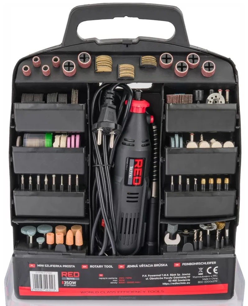 Red Technic Raudona Technic Mini tiesinio šlifuoklio/graviruoklio rinkinys 300 vnt. Raudonas TECHNIC RTSPT0047