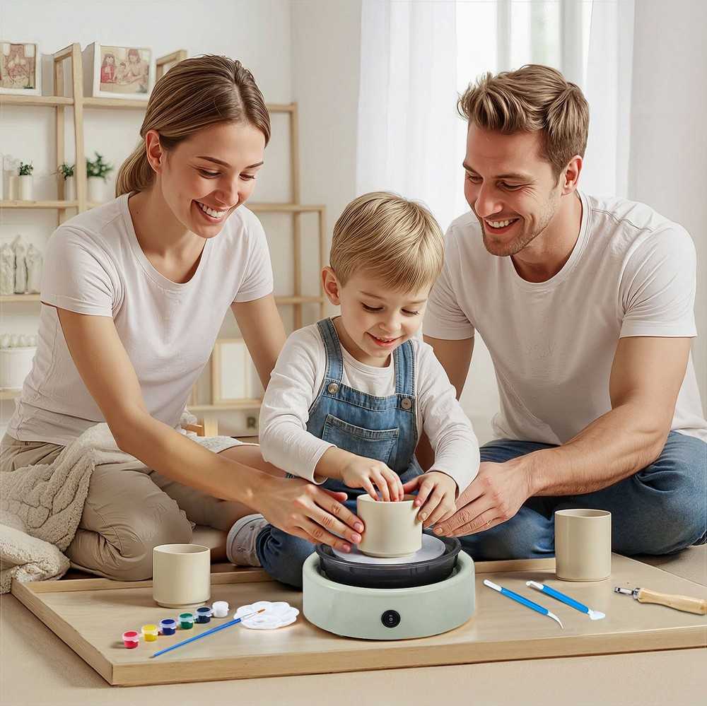 Mini žiedimo staklės vaikams, Reguliuojamo greičio elektrinės molio žiedimo staklės, Kompaktiškas pirmyn ir atgal besisukantis dizainas su formavimo įrankiais, Mini žiedimo staklės, Žiedimo staklės vaikams, Molio žiedimo staklės pradedantiesiems