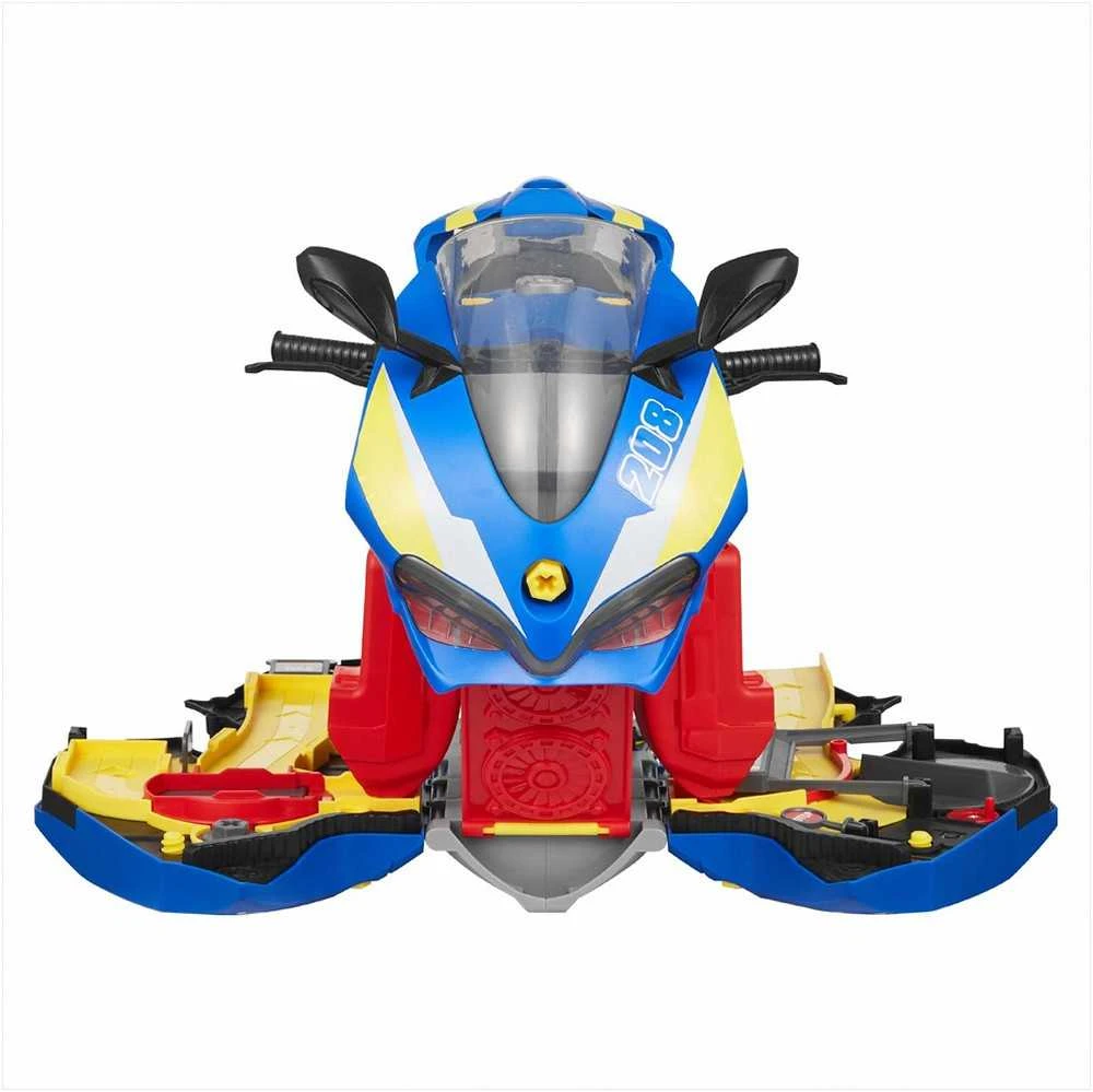 Motociklo mechaniko žaislas vaikams su išimamomis dalimis, šviesomis ir garsais, 6 viename transformuojamas žaidimas, mėlynas motociklo variklio žaislas, vaikiškų dirbtuvių rinkinys