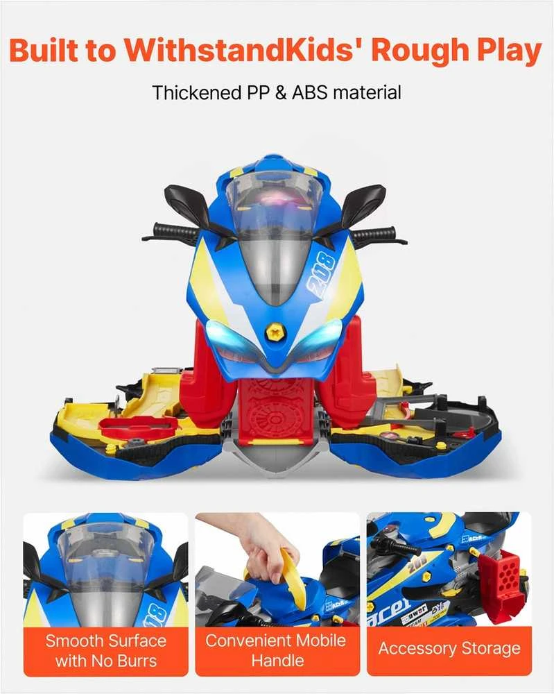 Motociklo mechaniko žaislas vaikams su išimamomis dalimis, šviesomis ir garsais, 6 viename transformuojamas žaidimas, mėlynas motociklo variklio žaislas, vaikiškų dirbtuvių rinkinys