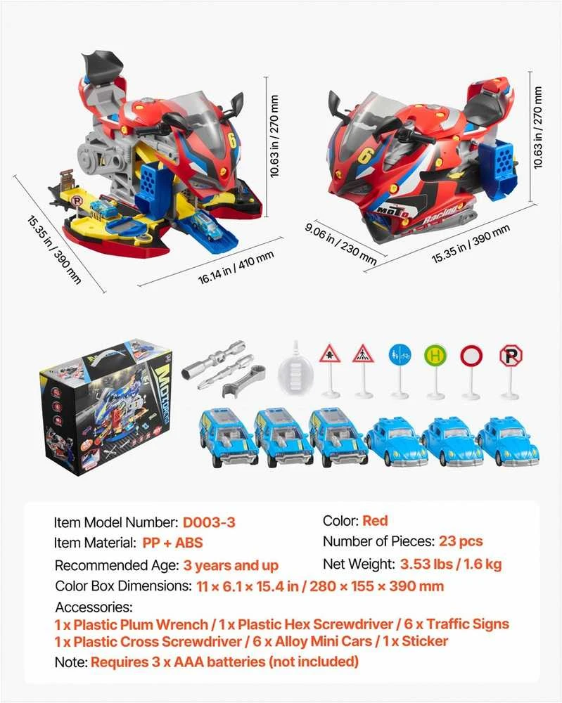 Motociklo mechaniko žaislas vaikams su nuimamomis dalimis, šviesomis ir garsais, STEM mokymosi rinkinys su lenktynių trasa, 6-in-1 žaidimas, motociklo variklio žaislas, vaikiškų dirbtuvių rinkinys, mechaniko žaislas mažyliams