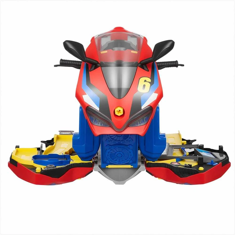 Motociklo mechaniko žaislas vaikams su nuimamomis dalimis, šviesomis ir garsais, STEM mokymosi rinkinys su lenktynių trasa, 6-in-1 žaidimas, motociklo variklio žaislas, vaikiškų dirbtuvių rinkinys, mechaniko žaislas mažyliams