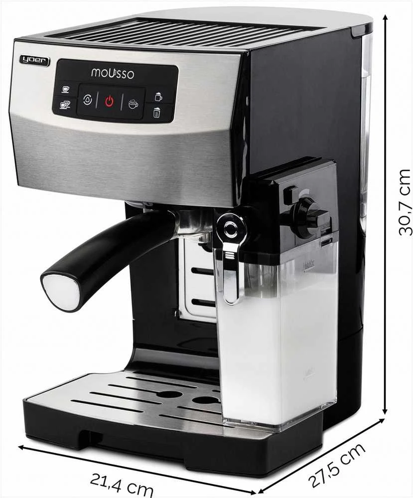 Mousso Automatinis slėginis kavos aparatas su pieno putų plakikliu, 20 bar nerūdijantis plienas, 1450W, espresso aparatas, kavos virimo aparatas su kapučinatoriumi