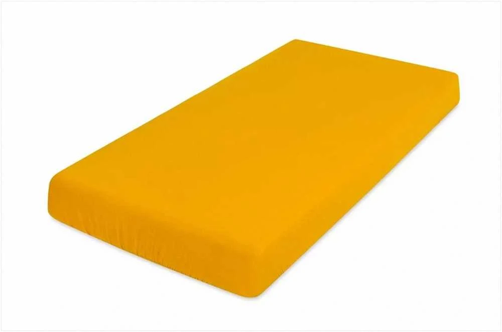 Matex Muslino paklodė su guma 90x200 cm, geltona medvilninė paklodė, minkšta kvėpuojanti paklodė su guma, nelyginama patalynė, viengulė paklodė