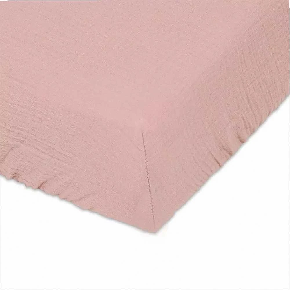 Matex Muslino paklodė su guma, pudros rožinė, elastinis kraštas, 160x200 cm, Oeko-Tex sertifikatas, čiužiniams iki 25 cm, medvilninė paklodė, miegamojo tekstilė