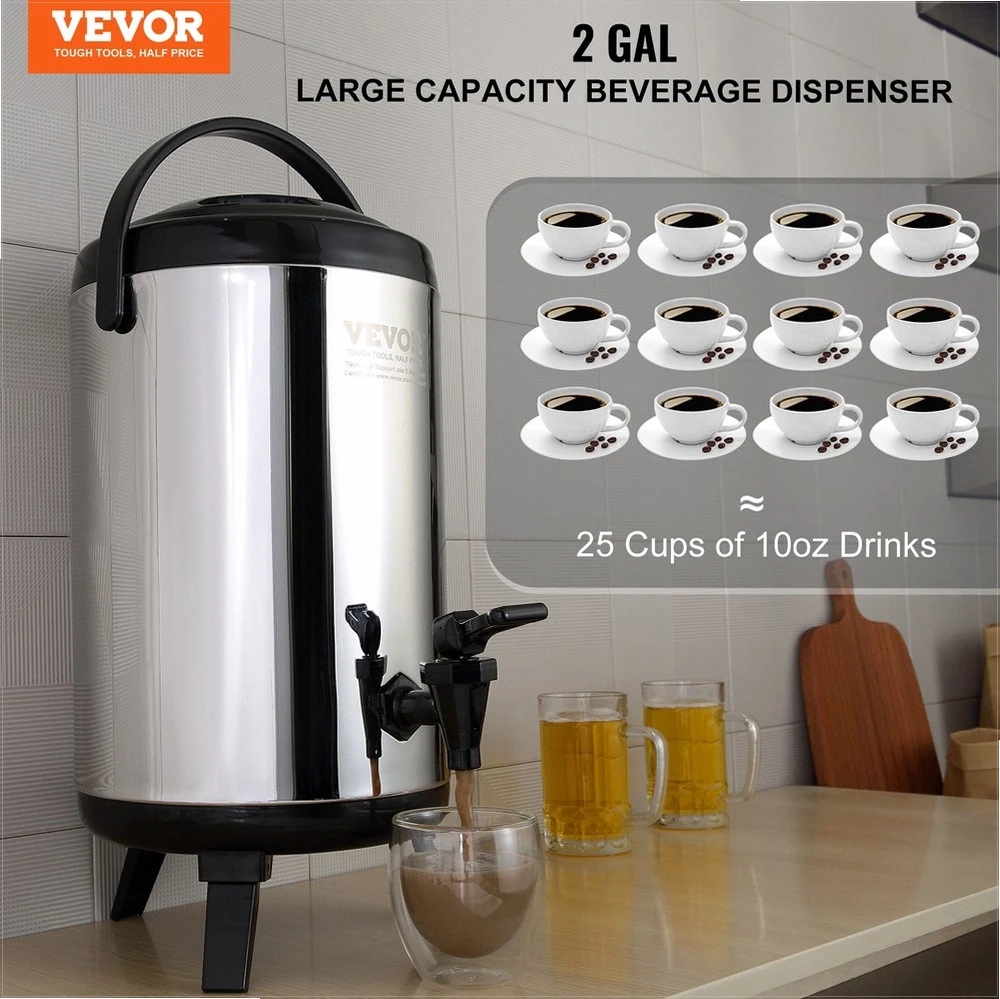 VEVOR Nerūdijančio plieno izoliacinis gėrimų dozatorius, 7.6 L